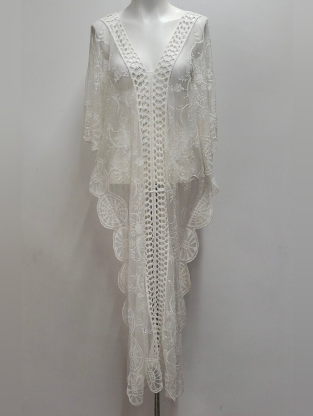 Roomates Sheer White Crochet Lace Maxi Cover-Up Women's Large Cruise Beach Pool
